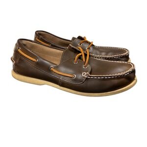 J.Crew Mens Size 11 Brown Leather Boat Shoes Moc Toe Casual Loafers F3048